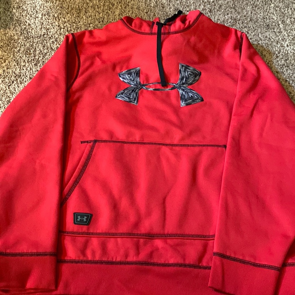 Red with black/ gray textured Under Armour logo hoodie